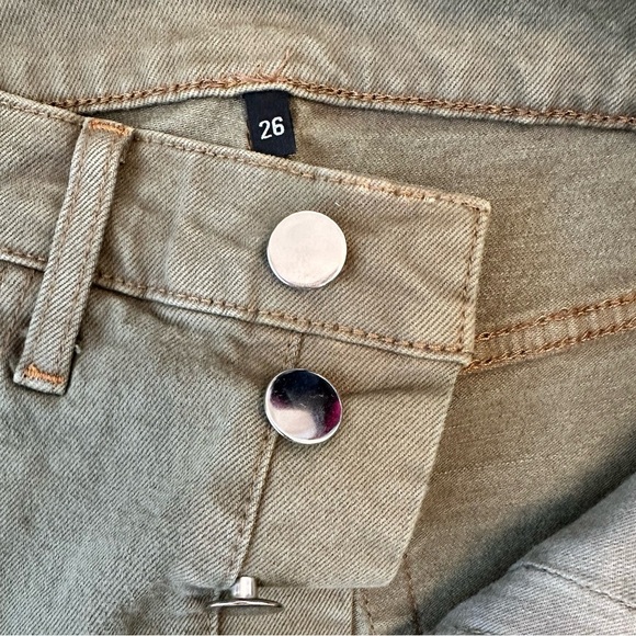 RE/DONE Jeans 70s Ultra High Rise Stove Pipe Green Denim Raw Hem Women Size 26 - Picture 6 of 9